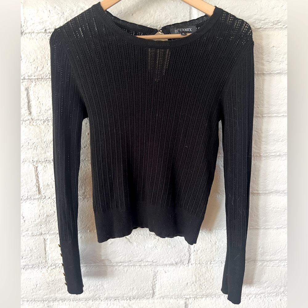 INTERMIX black knit shirt with gold buttons - SMALL